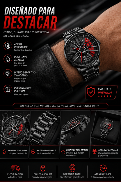 Reloj RPM Black – Diseño de Rin Deportivo  (ENVIOS GRATIS)